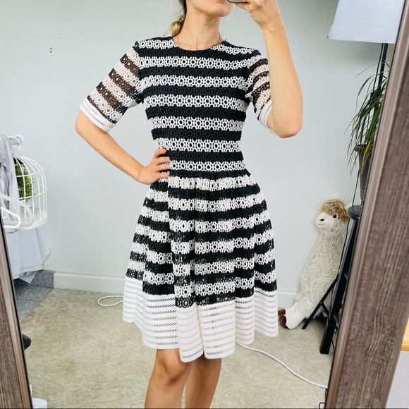 ALEXIS midi dress black white laced T-shirt dress bouffant prom formal casual - Picture 3 of 16